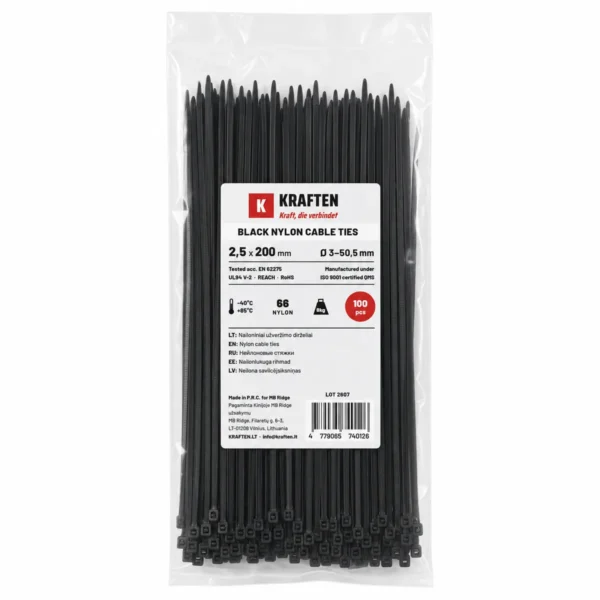 „Kraften Premium“ plastikiniai tvirtinimo dirželiai (100 vnt.)